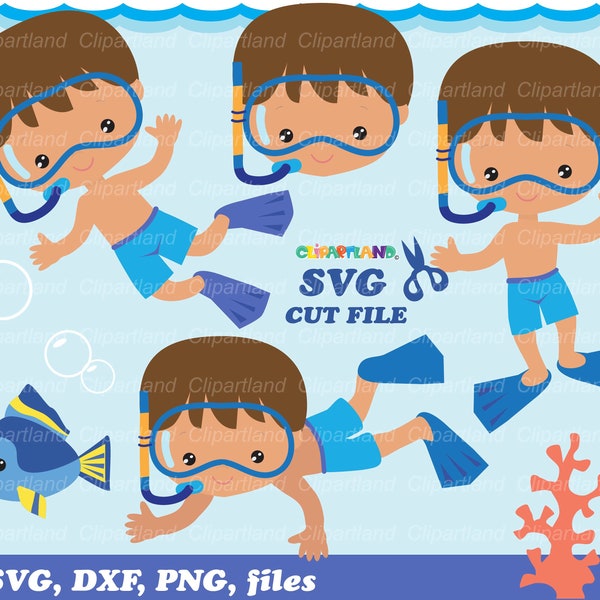 INSTANT Download. Personal and Commercial use is included! Snorkeling boy cut file and clip art. Sb_5.