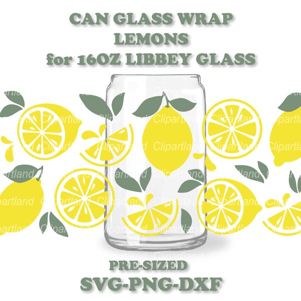 INSTANT Download. Juicy lemon Libbey can glass wrap design svg, png, dxf. Pre-sized for Libbey 16oz glass. Lw_1.