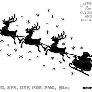 Téléchargement instantané. Décoration de Noël. Svg de silhouette de traîneau du père Noël, fichier de coupe et clipart. Usage personnel et commercial. Père Noël_4.