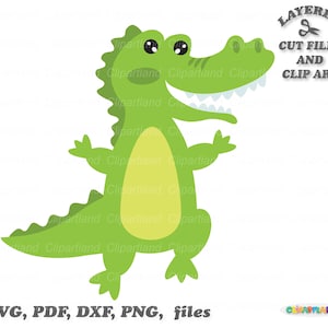 May include: A green cartoon crocodile with a toothy grin and big eyes. The crocodile is standing on its hind legs with its front legs raised. The image is a digital illustration.