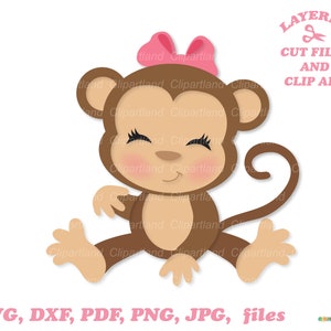 INSTANT Download. Cute girly monkey svg cut file and clip art. Personal and commercial use. M_11.