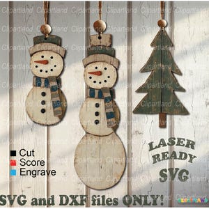 Download INSTANTÂNEO. Kit de pintura SVG. Enfeite de boneco de neve de madeira compensada de Natal vintage, pacote pintável faça você mesmo. Arquivo de corte SVG para laser. S_6.