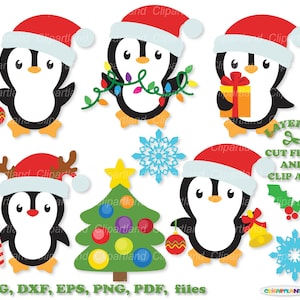 INSTANT Download. Personal and commercial use is included! Cute Christmas penguin cut files and clip art. P_9.