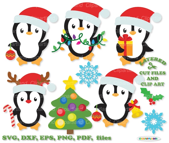 Christmas Penguin Clip Art, Cute Holiday Cut Files (SVG, PNG, PDF)