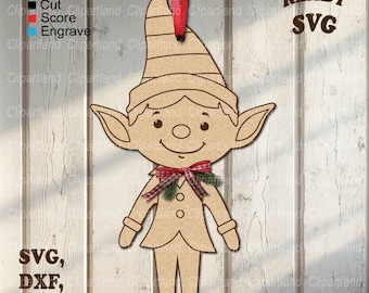 Elf Boy Christmas Ornament SVG, Paintable Laser Cut File (Digital Download)