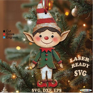 Descarga INMEDIATA. Adorno de duende navideño para corte por láser. Glowforge, archivo láser cnc svg. E_3.