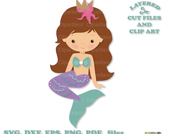 Cute Mermaid Clip Art, SVG Cut Files (Digital Download)