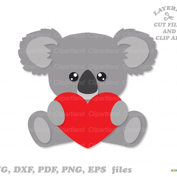 INSTANT Download. Cute sitting Valentine  koala bear svg cut file and clip art. Personal and commercial use. K_3.