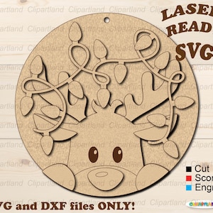 Download IMMEDIATO. Appendino per porta con renna natalizia per taglio laser. Cartello per porta. Glowforge, file laser cnc svg. G_1.