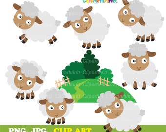 Schattige schapen Clip Art Set, PNG JPG (directe download)