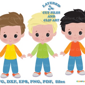Descarga instantánea. Un niño lindo corta archivos y imágenes prediseñadas. Uso personal y comercial. B_5.