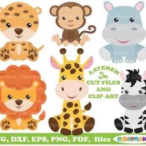Téléchargement instantané. La licence commerciale est incluse jusqu'à 1000 utilisations ! Bébés animaux de la jungle svg fichiers coupés et clip art. A_11.
