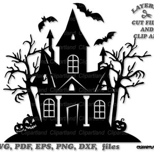 Descarga instantánea. Archivo de corte svg de la casa embrujada de Halloween y imágenes prediseñadas. H_6. Uso personal y comercial.