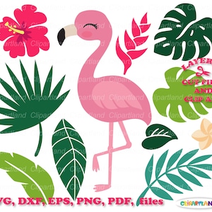 SOFORTIGER Download. Flamingo. Tropische Blumen und Blätter svg geschnitten Datei und ClipArt. Kommerzielle Lizenz ist enthalten! F_8.