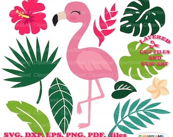 Flamingo & Tropical Floral SVG Clipart (Digital Download)