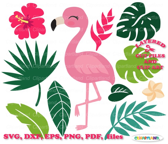 INSTANT Download. Flamingo. Tropical flowers and leaves svg cut file and clip art. Commercial license is included ! F_8.