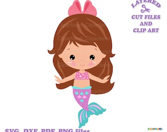 Söt sjöjungfruflicka SVG, Clipart (digital nedladdning)