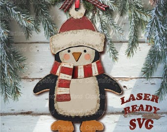 Arquivo para corte a laser de enfeite de Natal rústico de pinguim (SVG, DXF, EPS)