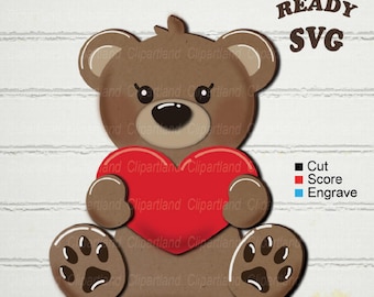 Valentine Bear with Heart, Laser Cut Shelf Sitter SVG (Digital Download)