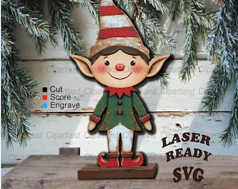 Świąteczny elf na półce, plik cięty laserowo (SVG, DXF, EPS)