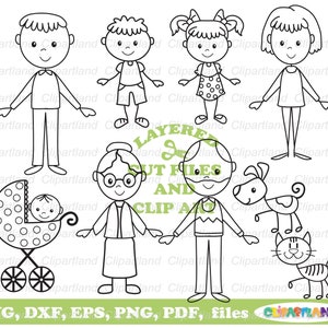 SOFORTIGER Download. Niedliche Strichmännchen Menschen, Verwandte, Familie svg geschnitten Dateien und ClipArt. Kommerziell bis zu 500 Anwendungen! Sf_2_bw.