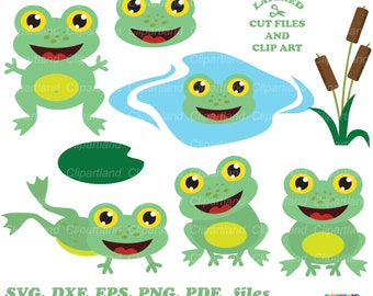INSTANT Download. Cute frog clip art. Svg cut files.  Personal and commercial use. F_1.