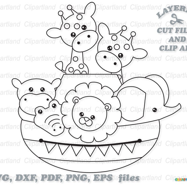 INSTANT Download. Cute Noah's ark outline svg cut files and clip art. Digital stamp. Coloring page.  Personal and commercial use. A_3.