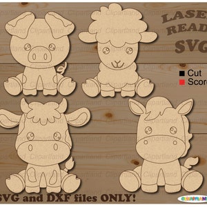 DIRECT downloaden. SVG-verfkit. DIY-kleurbundel babyboerderijdieren. Jungle dieren svg-bestand knippen voor laser. F_1.
