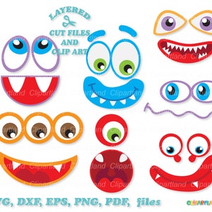 INSTANT Download. 7 Monster faces layered svg cut files.  Personal and commercial use. Mf_31.