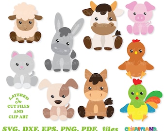 Cute Farm Animals SVG Clipart, Commercial License (Digital Download)
