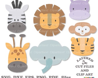 INSTANT Download.  Cute jungle animal face svg cut file and clip art. A_14.