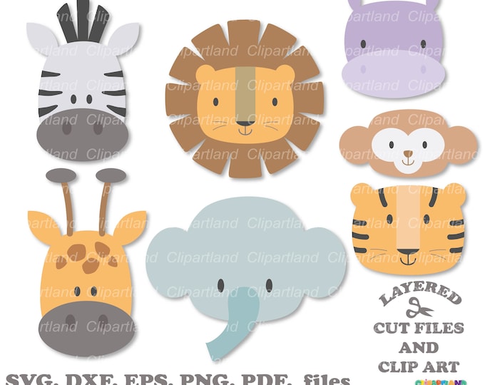 Safari Animal Faces SVG: Jungle Clipart, Lion, Zebra, Monkey (digital ...