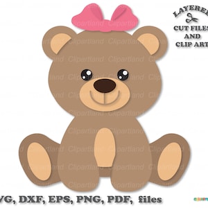 INSTANT Download. Sitting teddy bear girl cut files and clip art. B_6. Personal and commercial use.