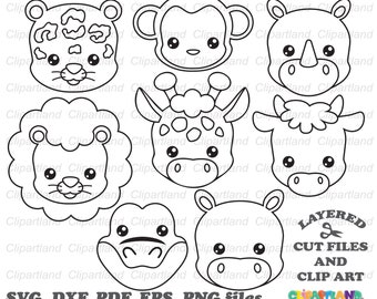 Safari Animal Faces Outline SVG African Jungle Animal Cut File Cricut ...