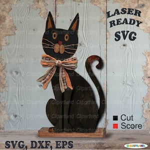 INSTANT Download. Halloween black cat shelf sitter for laser cutting. Glowforge, cnc laser file svg. C_8.