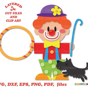 Descarga instantánea. Lindo archivo de corte svg payaso de circo retro y clip art. C_14.