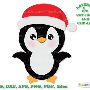 Descarga instantánea. Lindo pingüino bebé de Navidad svg, archivos de corte dxf y imágenes prediseñadas. P_23.