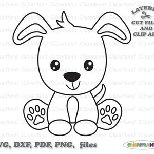Directe download. Schattige zittende puppy hondje SVG gesneden bestand en illustraties. Commerciële licentie is inbegrepen! Pd_5.