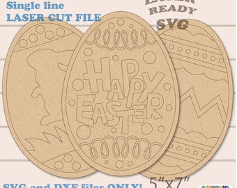 Easter Egg SVG Laser Cut File, Single Line Paint Kit (Digital Download)