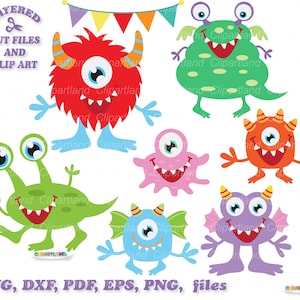 INSTANT Download. Cute monsters cut files and clip art. Personal and commercial use. M_58.