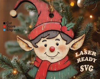 INSTANT Download. Christmas elf ornament for laser cutting. Glowforge, cnc laser file svg. E_2.
