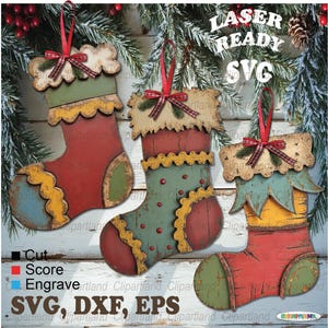 Julstrumpa-dekoration SVG-paket, laserskuren fil (digital nedladdning)