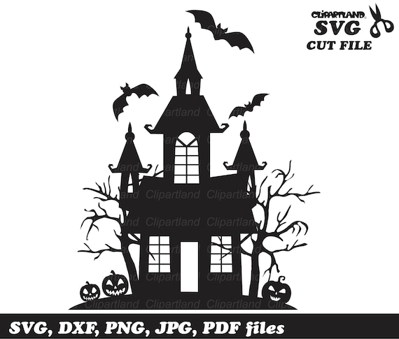svg,png,dxf silhouette Cricut clipart creepy witch house Halloween House and Bats Frame for cards for shirts school or fun