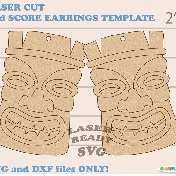 INSTANT Download. Tiki mask earrings SVG laser ready  template.  Svg cut file for laser. T_1.