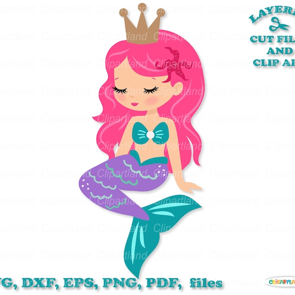 INSTANT Download. Cute sitting mermaid princess cut files and clip art. Commercial license is included! M_37.