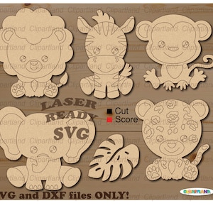 Descarga INSTANTÁNEA. Kit de pintura SVG. Paquete para colorear DIY de animales bebés. Archivo de corte svg de animales de la selva para láser. A_2.