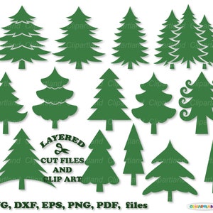 Download istantaneo. Siluette dell'albero di abete di Natale file tagliati in formato SVG e clip art. La licenza commerciale è inclusa! Ct_1.