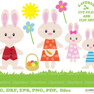 SOFORTIGER Download. Niedliche Osterhasen Hasen Familie als Schnittdatei und Clipart. Kommerzielle Lizenz ist enthalten! B_1.