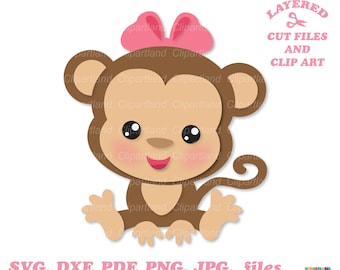 Cute Monkey Girl Clip Art & Cut Files (Digital Download)