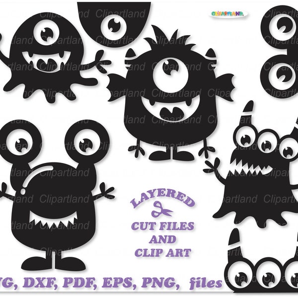 INSTANT Download. Cute little monster silhouette svg cut file and clip art. Commercial license is included ! M_59.